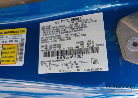 2021 Ford Mustang Gt Premium Fastback from USA, damaged, VIN 1FA6P8CF7M5110823